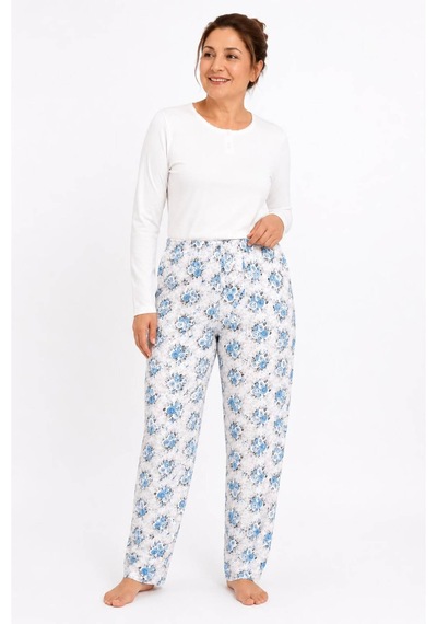 Neco Giyim Kadın Anne Desenli Pijama Altı Beyaz - Mavi