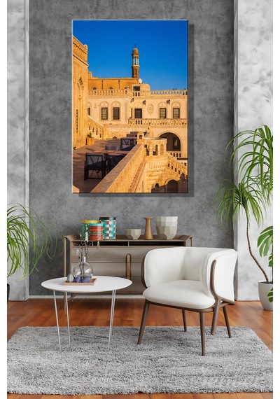 Mardin Midyat'ta Yer Alan Geleneksel Taş Mimari Dikey Kanvas Tablo 4346 Çok Renkli
