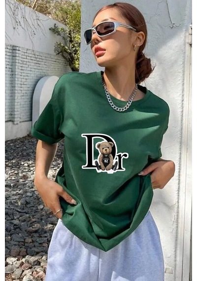 Uyguntarz Unisex Dr. Ayı Tasarım Basklı Tshirt Yeşil