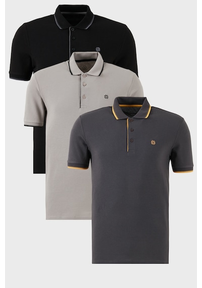 Buratti Pamuklu Slim Fit Şerit Detaylı Düğmeli Polo Yaka 3'Lü Paket Erkek T Shirt 5902118S3 Siyah-Antrasit-Taş