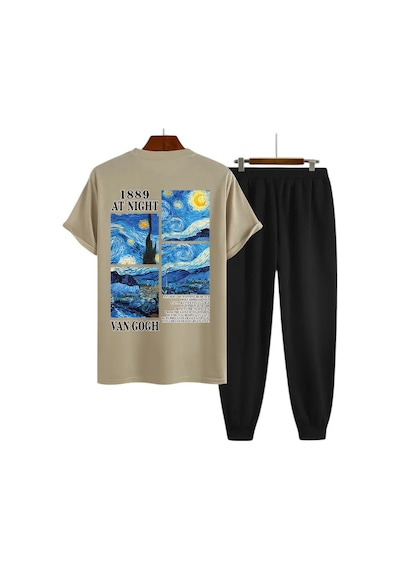 Uyguntarz Unisex Vangogh Baskılı Eşofman Takımı Bej