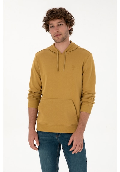 U.S. Polo Assn. Erkek Regular Fit Kapüşonlu Hardal Basic Sweatshirt 50313720-VR151