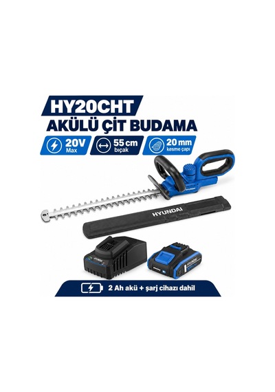 Hyundai Hy20cht 20v Akülü Çit Budama Makinesi 55 Cm 2 Ah Akü Ve Şarj Cihazı Dahil