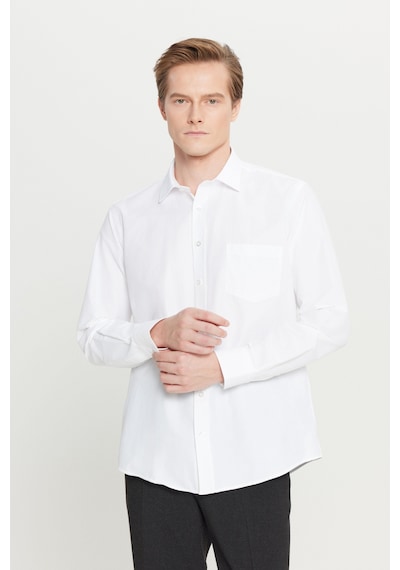 AC&Co / Altınyıldız Classics Erkek Beyaz Kolay Ütülenebilir Comfort Fit Geniş Kesim Klasik Yaka Gömlek Beyaz