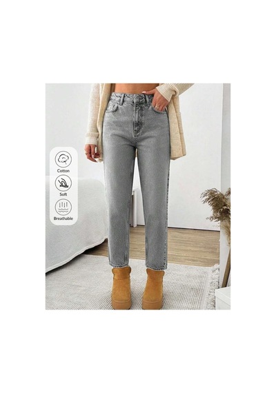Kene Jeans Yüksek Bel Tam Kalıp Mom Jeans Kar Siyah