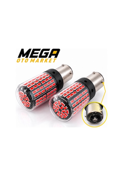 Mega Oto Market 12v 93 Tip 144 Led Kırmızı Oto Ampul 2 Adet Stop, Fren Ve Sinyal Led Lambası