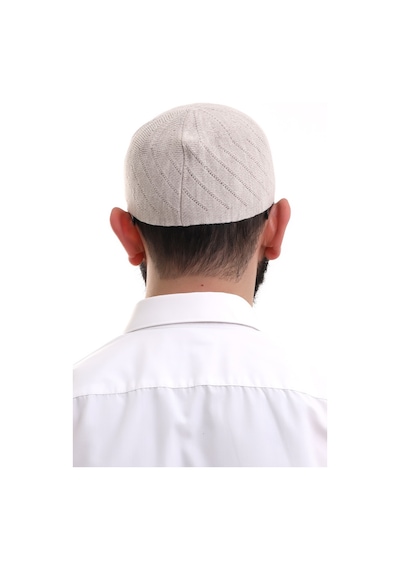 Krem Kışlık Çapraz Desenli Dokuma Takke