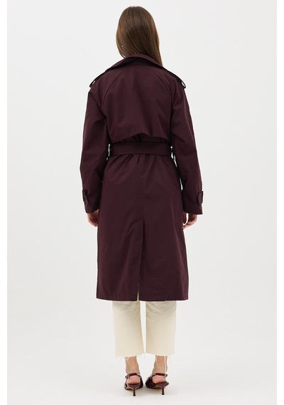 Ressho Kadın Kemerli Uzun Trençkot Su Geçirmez, Astarlı, Oversize Model Bordo