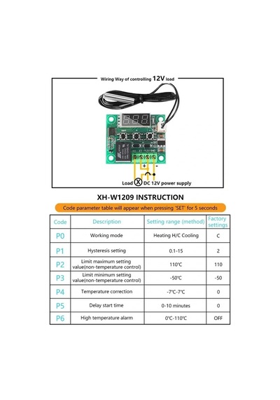 W1209 Röle Çıkışlı Dijital Termostat Kuluçka Akvaryum Sıcaklık Kontrol Kartı