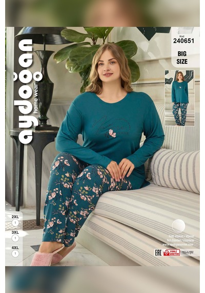Aydoğan Kadın İnci Büyük Beden Nature Petrol Pijama Takım 0651 001