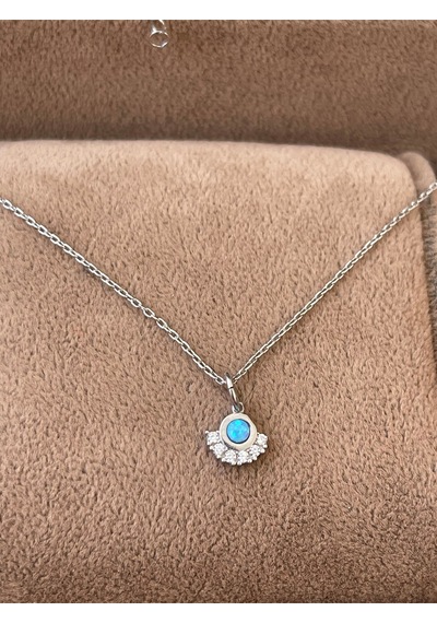 925 Ayar Gümüş Opal Taşlı Minimal Tasarım Pırlanta Model Zincirli Gümüş Kolye 45 Cm