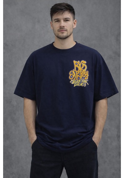 Herkesemoda Ön Ve Arka Yazı Detaylı Basic T-shirt Lacivert