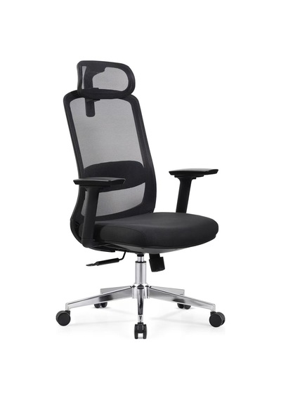 Ofisbazaar London Ergonomik Mesh Yönetici Koltuğu Ayarlanabilir Başlıklı Siyah Siyah