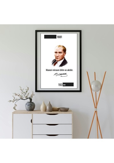 Atatürk Portreli Duvar Tablosu Yapışkanlı Sök Tak Çerçeveli 20x30cm - 1881-193 Sonsuzluk Tasarımlı Hediye Poster
