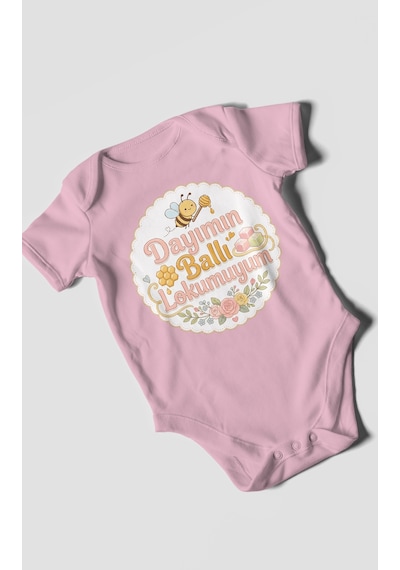 Morivokids Dayımın Ballı Lokumuyum Kısa Kollu Bebek Body %100 Pamuk Koyu Pembe