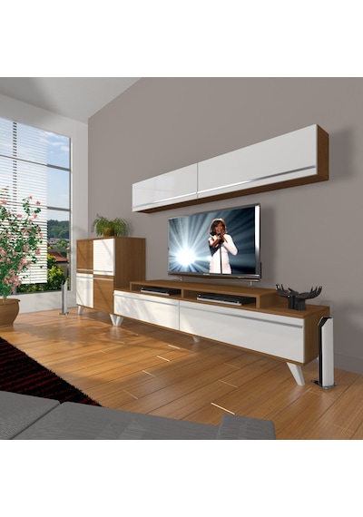 Decoraktiv Ekoflex 6y Mdf Retro Tv Ünitesi Tv Sehpası - Ceviz Beyaz Ahşap - Beyaz Decoraktiv Ekoflex 6y Mdf Retro Tv Ünitesi Tv Sehpası - Ceviz Beyaz Ahşap - Beyaz