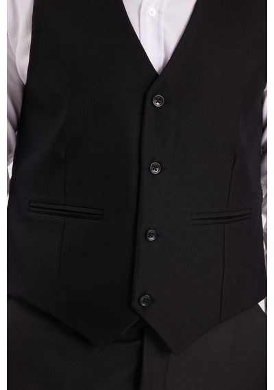 Tudors Erkek Slim Fit Düz Cepli Siyah Yelek-36923 Siyah