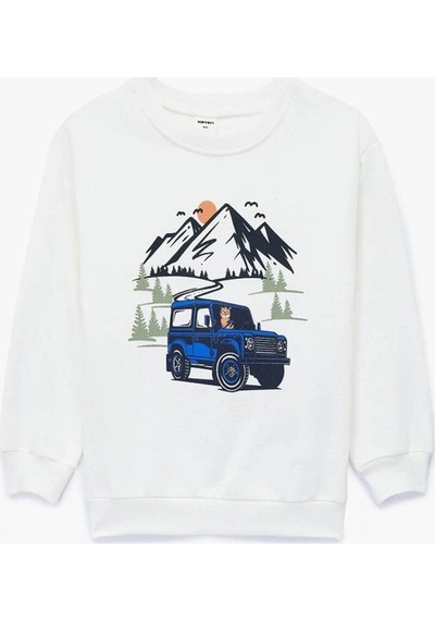 Koton Erkek Bebek Pamuklu Uzun Kollu Bisiklet Yaka Baskılı Sweatshirt Ekru