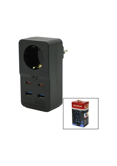 Termal Akım Korumalı 1xpriz 2x Usb 2x Type-c Duvar Tipi Priz Siyah 10a - 2500w 5399 10