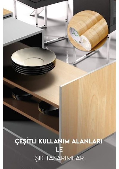 Büro Ev Ofis Mutfağı İçin 5mt Ahşap Motif Yapışkanlı Kaplama Folyosu