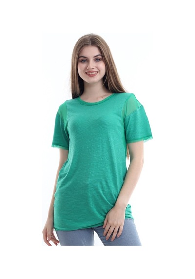 Kadın Yeşil Kol Çevresi Detaylı T-Shirt