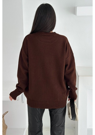 Femelle Kadın Kahverengi Standart Beden Oversize Triko Kazak - 357bnd