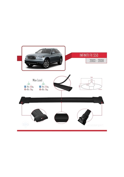 Infiniti Fx S50 2003-2008 Arası İle Uyumlu Fly Model Ara Atkı Tavan Barı Siyah