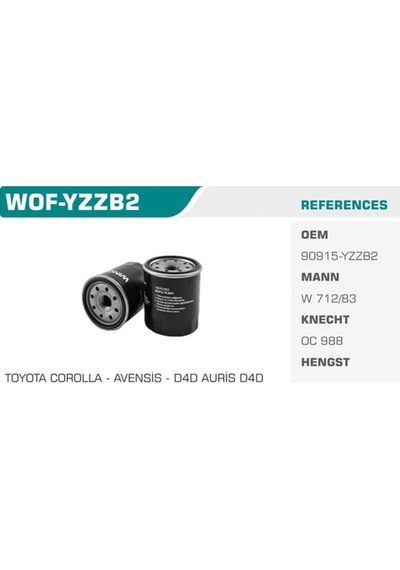 WINKEL WOF-YZZB2 Yağ Filtresi Favorıt Felıcıa / Corolla Uyumlu 04-10 Auris 07-10 1.4 D4D