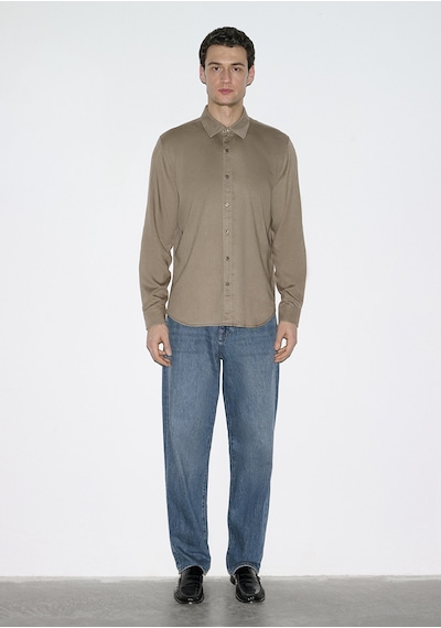 Mavi - Kahverengi Tencel Gömlek 0210818-83866 Kahverengi