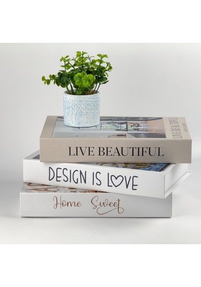 3 Lü Kitap Görünümlü Dekoratif Kutu Seti, İskandinav Tarz Modern Ev Dekorasyonu - Set-5