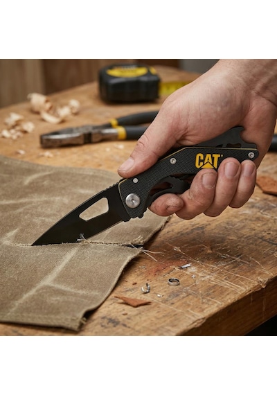 Cat Da980267 Kemer Askı Kancalı Şişe Açacaklı Katlanabilir 16cm Paslanmaz Çelik Siyah Kamp Çakısı