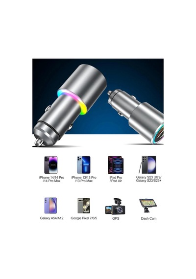 53w Type-c Usb Hızlı Şarj Pd Fast Rgb Araç Şarj Kiti Iron Zinc Araç İçi Şarj Aleti Çakmaklık