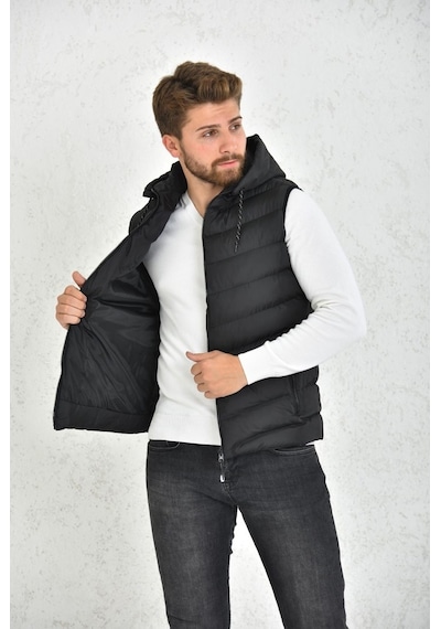 Almera Wapp Unisex Siyah Jel Dolgu Kapüşonlu Şişme Yelek