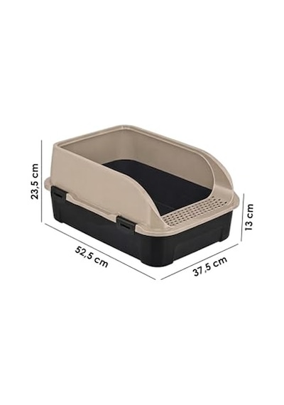 Comfort Açık Kedi Tuvaleti, 52x37x23 Cm, Yüksek Kenarlı Kedi Tuvalet Kabı, Kum Küreği Hediyeli Açık Bej