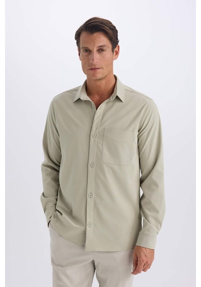 DeFacto Regular Fit Polo Yaka Basic Düz Gofre Uzun Kollu Gömlek D8713AX25SPKH492