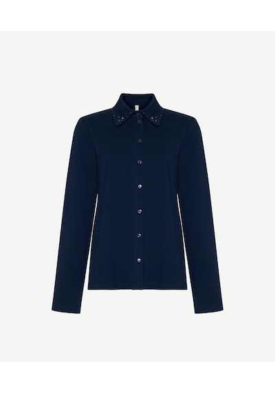Yargıcı Taş Detaylı Polo Yaka Uzun Kol T-shirt 26kkts9020x 004 Lacivert