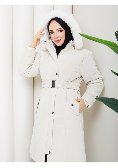 Eslemnur Nova Kumaş Şişme Mont 100cm Bej