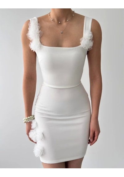 Defymoda Ques Mini Elbise Beyaz