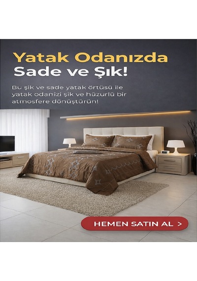 Çift Kişilik Saten Yatak Örtüsü-Koyu Kahverengi