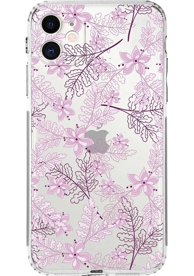 Apple Uyumlu iPhone 11kamera Korumalı Kapak Floral Pudra Tasarımlı Şeffaf Kılıf