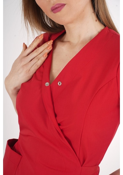 Kırmızı Elegant Model Cerrahi Üniforma Belden Bağlamalı Scrubs Takım Kırmızı