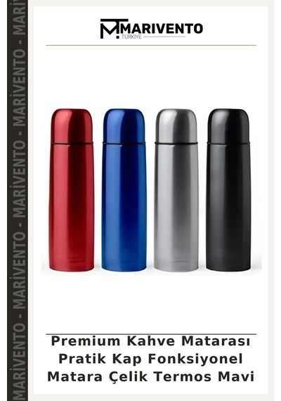 Premium Kahve Matarası Pratik Kap Fonksiyonel Matara Çelik Termos Mavi Çok Renkli