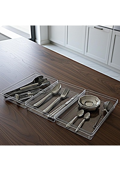 Modüler Organizer Set Mutfak Çekmece İçi Düzenleyici Çatal Kaşık Bıçak Organizeri Kristal 3'lü Set Diğer