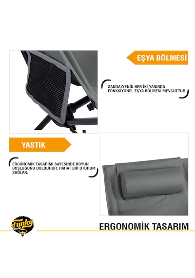 Funky Chaırs Sky Ultralight Katlanabilir Kamp Sandalyesi - Gri