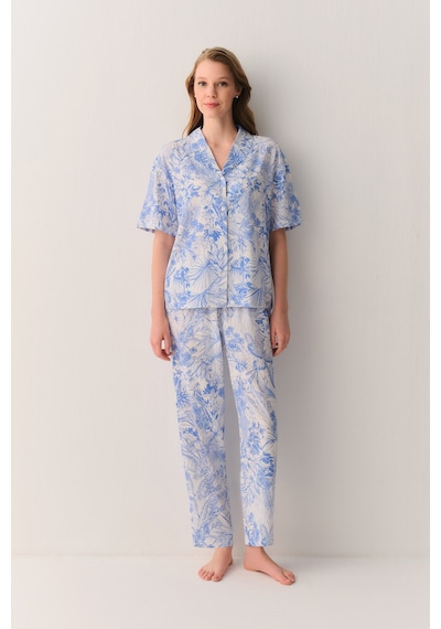Suwen Elite Pamuklu Gömlek Yaka Pijama Takımı Sh26554660b348 Mavi