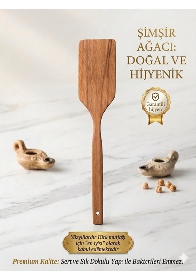 Şimşir Ahşap Spatula, Doğal Ve Hijyenik, Bakteri Barındırmaz, 6x30 Cm, Pilav Kaşığı Ve Yemek Çevirici