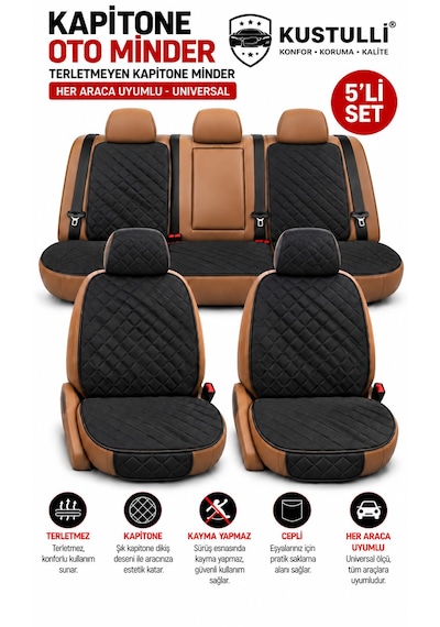 5'li Pilot Kapitone Terletmeyen Oto Koltuk Minder Cepli Model Siyah 1