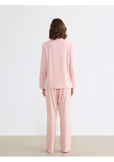 Lcw Dream Pembe Gömlek Yaka Kalp Baskılı Kadın Pijama Takımı