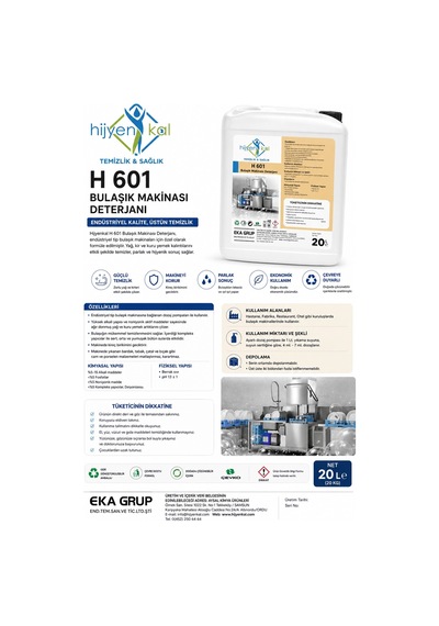 Hijyenkal Bulaşık Makinesi Deterjanı H 601 20 Kg
