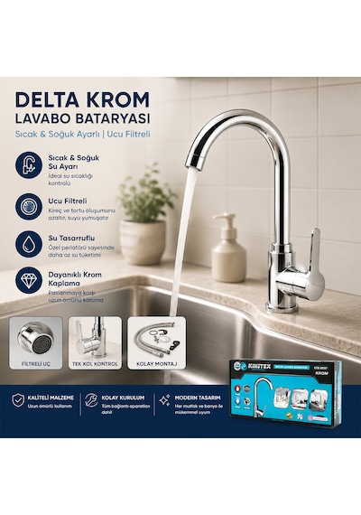 Lunaev Krom Delta Lavabo Bataryası Aç Kapa Ktx - 2639 Açık Gri